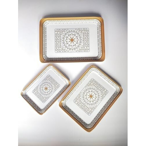 Swift International Durable Multi-Use Premium Printed Rectangular Melamine Serve Ware Set Of 3, Tray-Set Of 3 (Small, Medium & Large) (T1, King) (Multicolour)