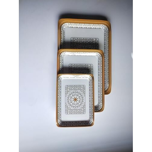 Swift International Durable Multi-Use Premium Printed Rectangular Melamine Serve Ware Set Of 3, Tray-Set Of 3 (Small, Medium & Large) (T1, King) (Multicolour)