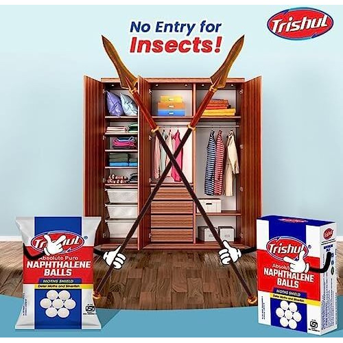 Trishul Naphthalene Moth Balls For Clothes | Bathroom | Wardrobe | Protect Clothes 100% Safe | Smell | Free | Stain-Free | Germs Free | Isi Marked | 400 Gram White | Pack Of 2 |