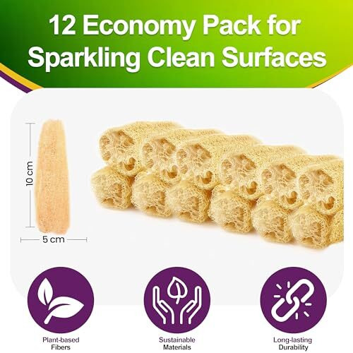 Indigenous Living Natural Kitchen Scrubber 12 Economy Pack For Sparkling Clean Surfaces - Sustainable, Biodegradable, And Tough On Grime Natural Loofah