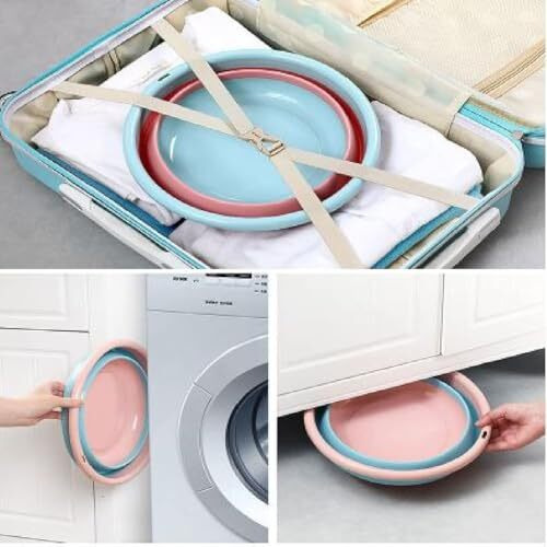 Pzimolu Collapsible Washing Tub, 2.5 L Silicone Plastic Foldable Basin With Hanging Hole Portable, Lightweight & Multipurpose For Kitchen, Laundry, Camping, Baby Bath, Travel  Multicolor