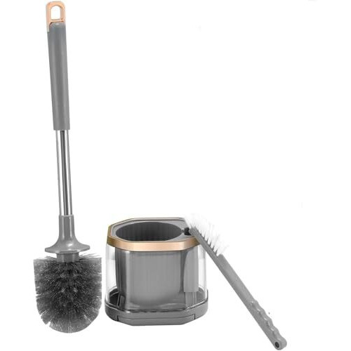 Vasukie Silicone Toilet Brush And Holder Set, With A Extra Crevice Cleaning Brush Deep Cleaning Toilet Bowl Brush For Bathroom Toilet Brushes For Bathroom Wall Mounted Water Drop (Grey)