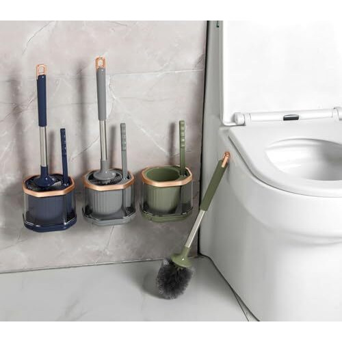 Vasukie Silicone Toilet Brush And Holder Set, With A Extra Crevice Cleaning Brush Deep Cleaning Toilet Bowl Brush For Bathroom Toilet Brushes For Bathroom Wall Mounted Water Drop (Grey)