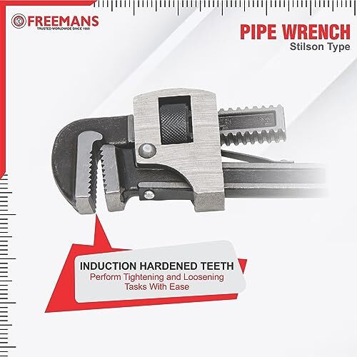 Freemans 14-Inch Stillson Type Pipe Wrench With Induction Hardened Teeth And Dip Painted Handle - 350Mm Ideal For || Construction || Heavy-Duty Applications For Industrial & Professional Use
