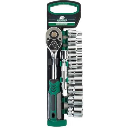 Spartan 12 In 1 Heavy Duty Socket Set 1/2" Chrome Vanadium Steel Ratchet Socket Wrench Spanner | Soft Grip 12 Pieces Hand Tool Kit For Mechanic Tool Kits(Pack Of 1)