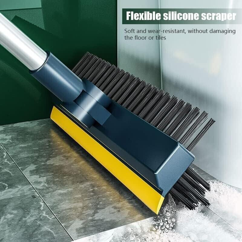Noridy 3 In 1 V-Shaped Corner Floor Cleaning Bathroom Brush With Wiper And Tweezers,180 Rotatable Long Handle Floor Cleaner Bristles For Tile Bathroom Scrubber (3 In 1 Blue Brush)
