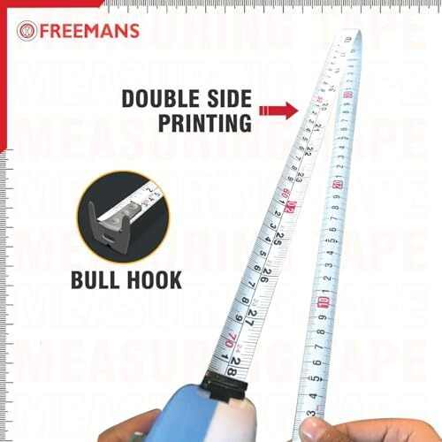 Freemans Nexa 5M19Mm Steel Inchi Measuring Tape - 5M With Unbreakable Abs Case || Click Action Front Lock || Double-Sided Printing And Belt Clip