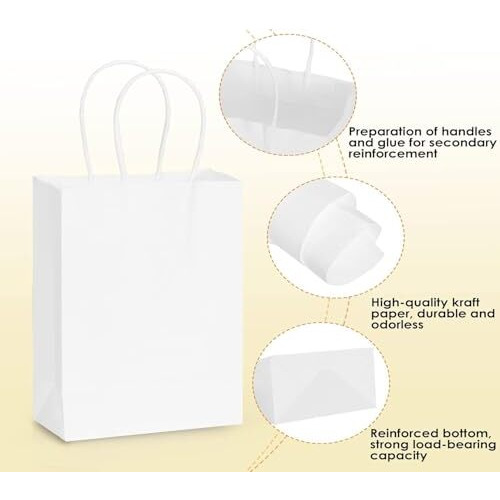 Aakriti Kraft Paper Bags With Handles, White Small Gift Bags Bulk, Retail Bags, Shopping, Birthday Wedding Party Favour, Merchandise | Small Size 7X3.5X8.5 Inch White (Pack Of 10)