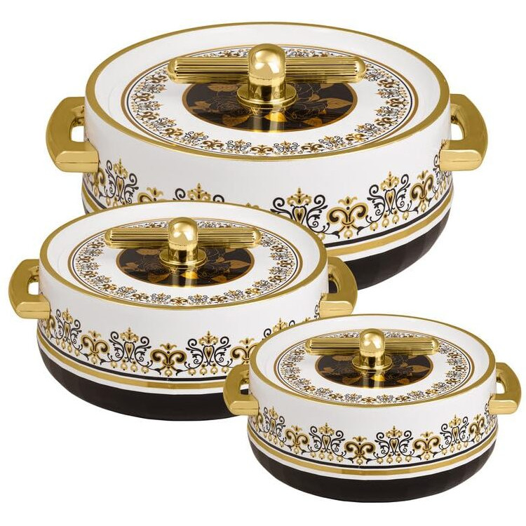Selvel Elegance Royal Inner Steel Casserole Set Of 3 (1700Ml, 1200Ml, 600Ml) | P.U. Insulation Hot Case | Hot Pot Keeps Food Hot & Fresh For Long Hrs | Hot Box For Chapati, Roti, Biryani And More | Coral Black