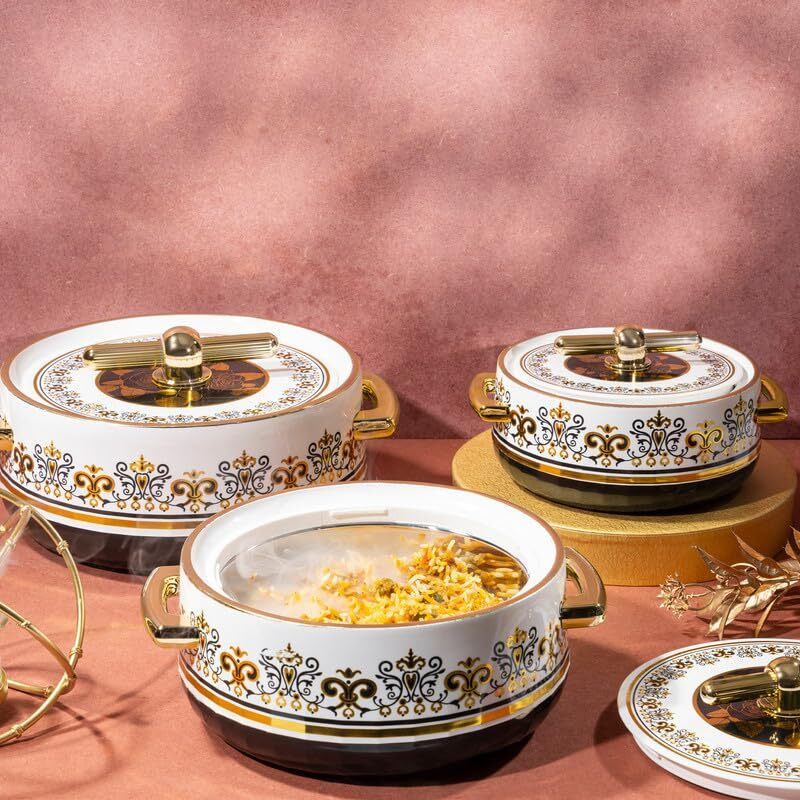 Selvel Elegance Royal Inner Steel Casserole Set Of 3 (1700Ml, 1200Ml, 600Ml) | P.U. Insulation Hot Case | Hot Pot Keeps Food Hot & Fresh For Long Hrs | Hot Box For Chapati, Roti, Biryani And More | Coral Black