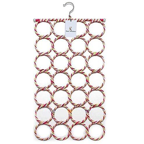 Kuber Industries Single Piece 28 Rings Folding Rope Hanger For Scarf, Belts, Shawls, Ties And More (Random Color) - Ki19590
