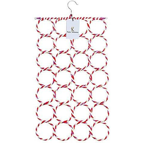 Kuber Industries Single Piece 28 Rings Folding Rope Hanger For Scarf, Belts, Shawls, Ties And More (Random Color) - Ki19590