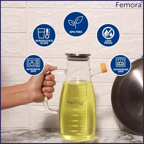 Femora Oil Dispenser | Glass Oil Bottle | 1 Year Warranty | Cooking Oil Dispenser 1000Ml Pack Of 1 Oil Bottle