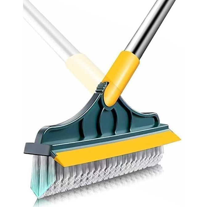 Bathroom Tiles Cleaning Brush With Wiper 2 In 1 With Long Handle 120 Rotate Bathroom Floor Cleaning Brush Floor Scrub Brush Home (Yellow Brush)