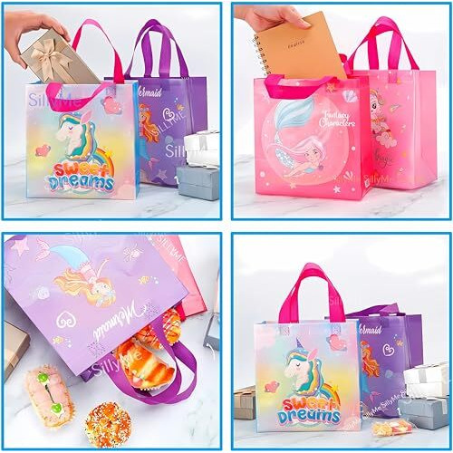Sillyme Fabric 12Pcs Small Return Gift Bags Birthday Party For Kids-Gift Covers For Return Gifts,Small-Hand Bag For Kids-Birthday Return Gifts For Kids Age 8 12 3 4 5,Multicolor