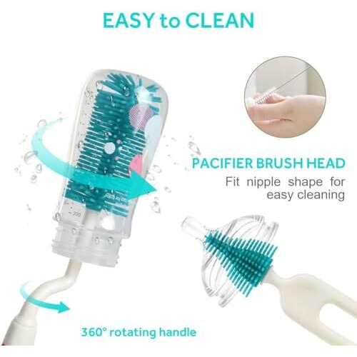 Baby Bottle Cleaning Brushes Set For Baby Milk Bottle Nipple Straw, Silicone Bristle Baby Bottle Cleaner Brush With Lid Cleaning Brush For 360 Movable Easy Cleaning Brush