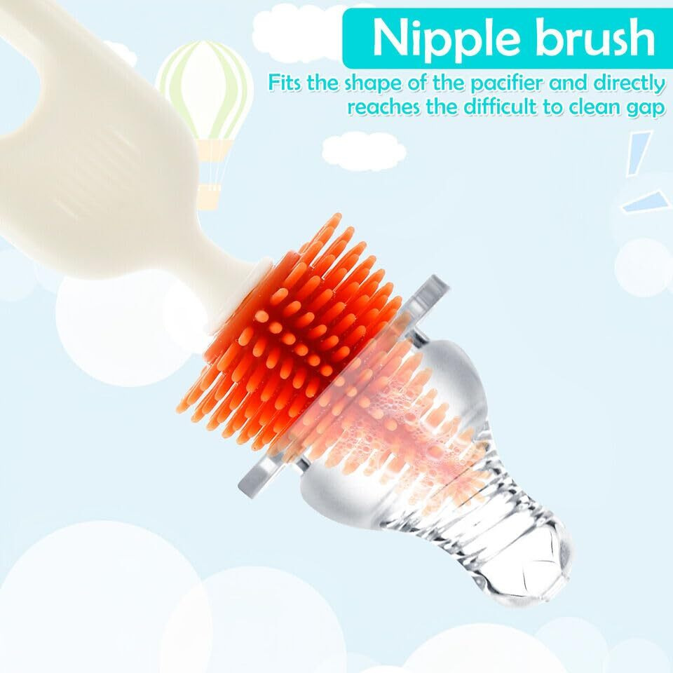Baby Bottle Cleaning Brushes Set For Baby Milk Bottle Nipple Straw, Silicone Bristle Baby Bottle Cleaner Brush With Lid Cleaning Brush For 360 Movable Easy Cleaning Brush
