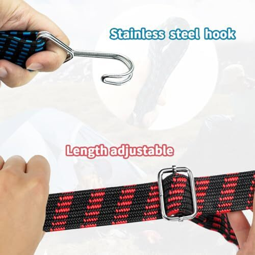 Bungee Cords For Motorcycle 2 Pcs Bike Luggage Rope Elastic Rope For Bike Luggage (Blue + Red) (1 M)