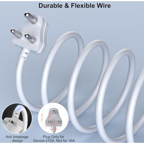Hoteon Extension Cord 5 Meter, 2500W 10A Extension Board, Heavy Duty Long Wire Extension, 2 Universal Outlets Extension Cable, 3 Pins Power Cord Extension, Expandable Power Strip For Home Office
