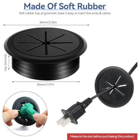 Serplex 6Pcs Desk Grommets 2 Inches Round Rubber Cable Grommets Desk Cable Hole Covers Multi Cable Organizers Office Decorative Desk Grommets For Power Cords