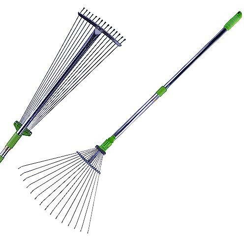 Sharpex Telescopic Metal Rake, 31 To 64 Inch Adjustable Expanding Handle Rake For Quick Clean Up Of Lawn And Yard, Garden Leaf Rake And Roof | Garden Broom With Long Handle For Leaves