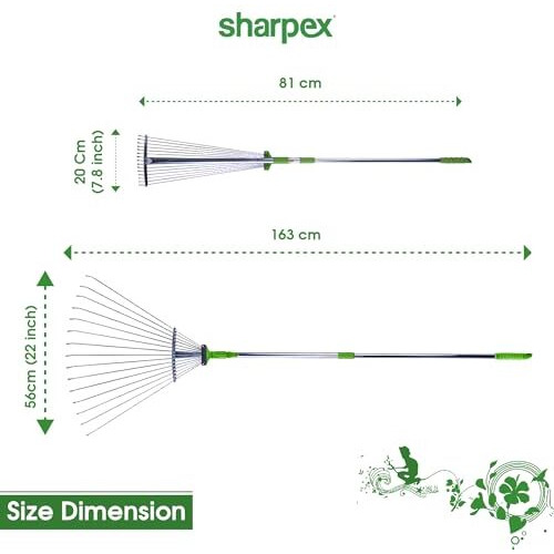 Sharpex Telescopic Metal Rake, 31 To 64 Inch Adjustable Expanding Handle Rake For Quick Clean Up Of Lawn And Yard, Garden Leaf Rake And Roof | Garden Broom With Long Handle For Leaves