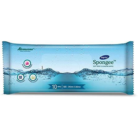 Dignity Spongee Soft Body Cleansing Wet Wipes For Adult, 240X300 Mm, 10 Wipes/Pack (Pack Of 12), 120 Wipes