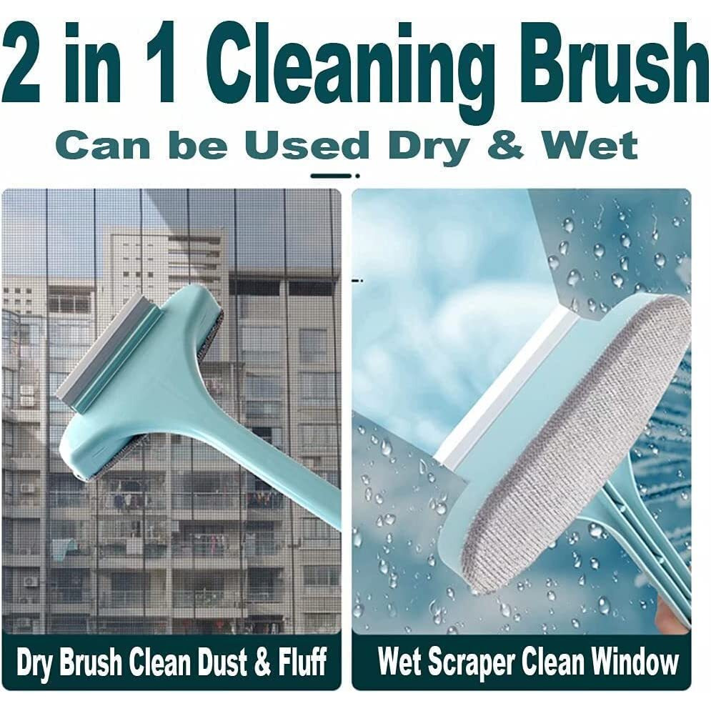 Zebreoline 2 In 1 Window Mesh Cleaning Brush With Long Handle Glass Cleaning Wiper Glass Window Cleaning Tools Mesh For Window Cleaner Mirror Cleaner Double-Sided Window Cleaner Window Mesh Cleaner