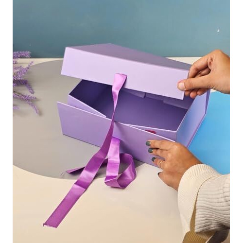 Satyam Kraft 1 Pcs Multipurpose Decorative Folding Paper Gift Box With Ribbon | Premium Rectangular Cardboard Box For Engagement,Wedding,Birthday, Anniversary,Return Gift | Gift For Him/Her (Purple)