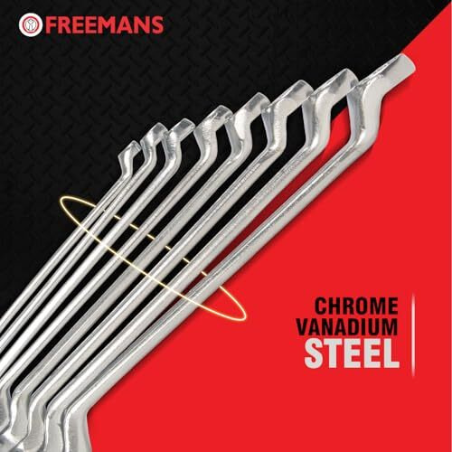 Freemans Rs08 Shallow Offset Combination Ring Spanners - Set Of 8 Piece With Chrome Vanadium Steel And Bright Chrome Panel For Better Resistance To Corrosion