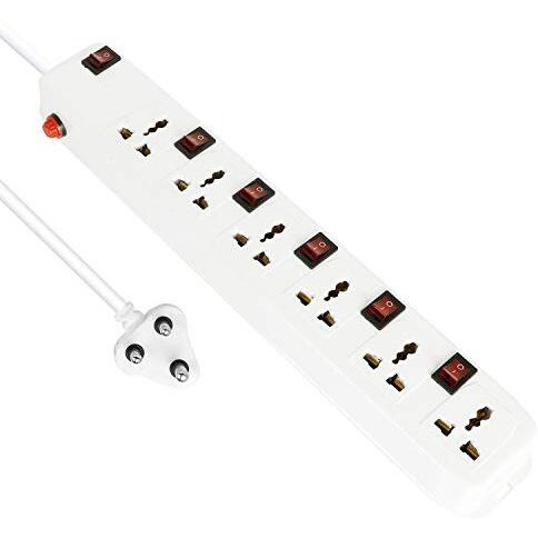 Fedus 5 Meter Long Extension Board Extension Box|Spike Guard 6 Socket 6 Switch Junction Box With Switch,Extension Cords Cord,Spike Buster,Extension Board With Wire (6 Socket 6 Switch),240 Volts,White