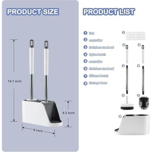 Noridy Silicone Toilet Brush With Holder Set - Free Stand Sleek Cleaner With Ventilated Drying Stand And Adhesive Wall Mounted Cleaning Floor Scrubber Brushes