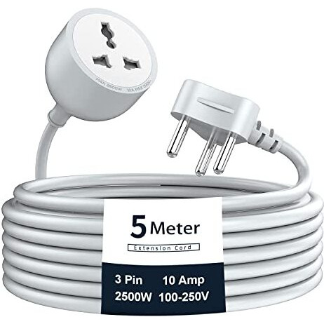 Hoteon Extension Board With 5 Meters Heavy Duty Long Wire Cord, Single Outlet Socket 2500W 10A Expandable Electric Extension, 3 Pins Extension Cord For Indoor Outdoor Use (5M/ Grey)-1Pcs