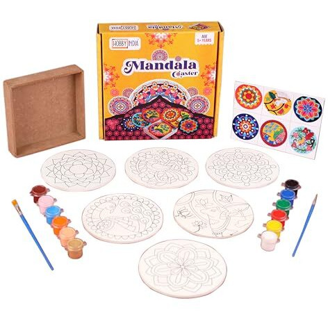 Hobby India Diy Mandala Art Coasters Set With Colour Painting Kit For Kids Art And Craft For Girls Boys 6-12 Years Tea Set Home Kitchen Office Set Of 6