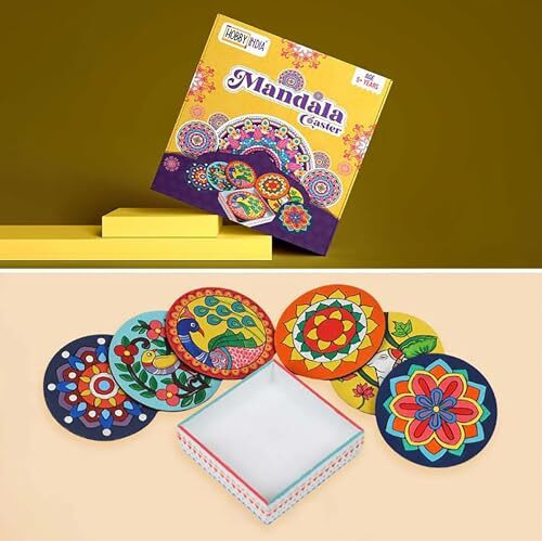 Hobby India Diy Mandala Art Coasters Set With Colour Painting Kit For Kids Art And Craft For Girls Boys 6-12 Years Tea Set Home Kitchen Office Set Of 6