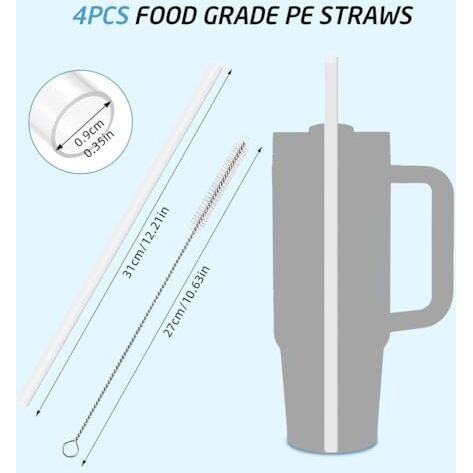 Hasthip 4 Pack Reusable Food Pe Straw Set, Replacement Straws For 40 Oz & Simple Modern Tumbler With Handle With Cleaning Brush For Cup Accessories