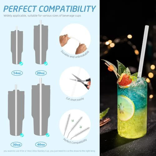 Hasthip 4 Pack Reusable Food Pe Straw Set, Replacement Straws For 40 Oz & Simple Modern Tumbler With Handle With Cleaning Brush For Cup Accessories