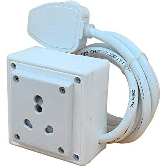 Indrico Extension Board Heavy Duty 1 Socket 15A 16A 20A High Load Capacity 3000 Watts With 16A Big Plug Pvc White (2 Meter),220Volts