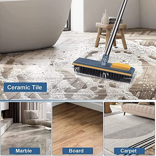 Qonetic 2 In 1 Bathroom Cleaning Brush With Wiper Long Handle Bathroom Brush Cleaner For Household Bathroom Cleaning Accessories, Tiles Cleaner Brush, Floor Scrubber, Bathroom Floor Brush (Multicolor)