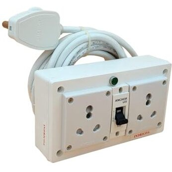 Indrico 16A Electric Multi Outlet Extension Board Box With Mcb For Heavy Duty Pvc White Pack Of 1 (2.5 Mm 3000 Watts, 3 Meter Cable), 240 Volts