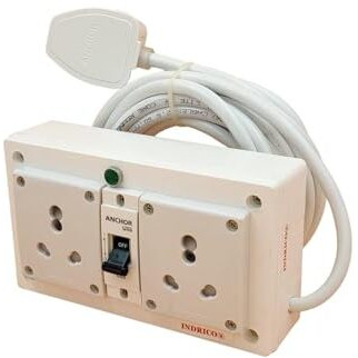 Indrico 16A Electric Multi Outlet Extension Board Box With Mcb For Heavy Duty Pvc White Pack Of 1 (2.5 Mm 3000 Watts, 3 Meter Cable), 240 Volts