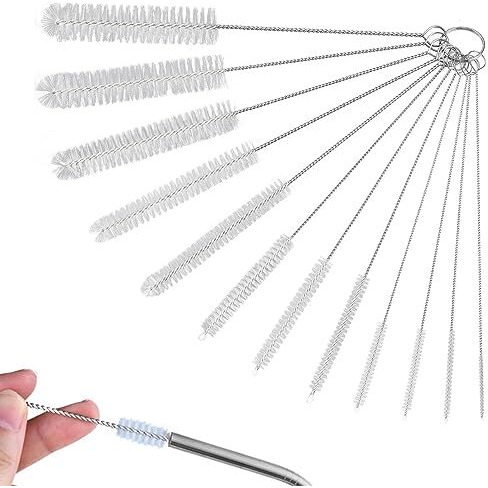 Hasthip 12Pcs Straw Cleaner Brushes, 8 Inch Tube Cleaning Brush And Nylon Pipe Brush Kit For Sippy Cup, Tumbler, Water Bottle, Drinking Straw, White