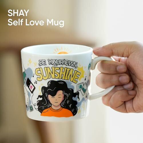 Shay Large Ceramic Coffee Mug, Single Mug, Self Love, 370Ml | Ceramic Mug | Glossy Finish | Ceramic Coffee Mug | Porcelain | Microwave Safe (Single Mug - Self Love)