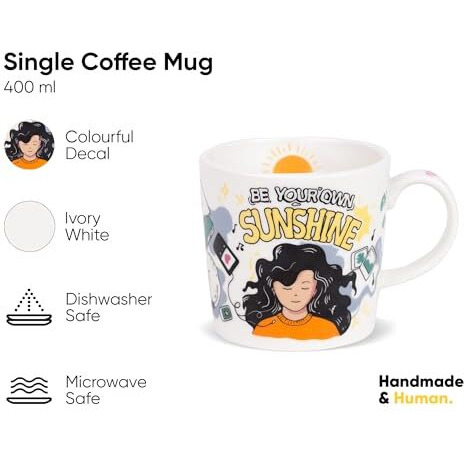 Shay Large Ceramic Coffee Mug, Single Mug, Self Love, 370Ml | Ceramic Mug | Glossy Finish | Ceramic Coffee Mug | Porcelain | Microwave Safe (Single Mug - Self Love)