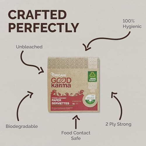 Origami Good Karma 2 Ply Unbleached Sustainable Tissue Paper Napkins - Pack Of 4 (50 Pulls Per Pack)