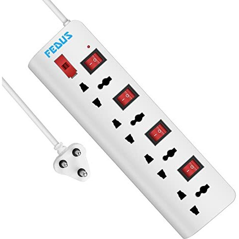 Fedus 5 Meter 16.4 Feet Long Extension Board With 4 International Socket Computer, Surge Protectors Spike Buster, 250 Volts, 6 Amp Max 1000 Watt Load, White