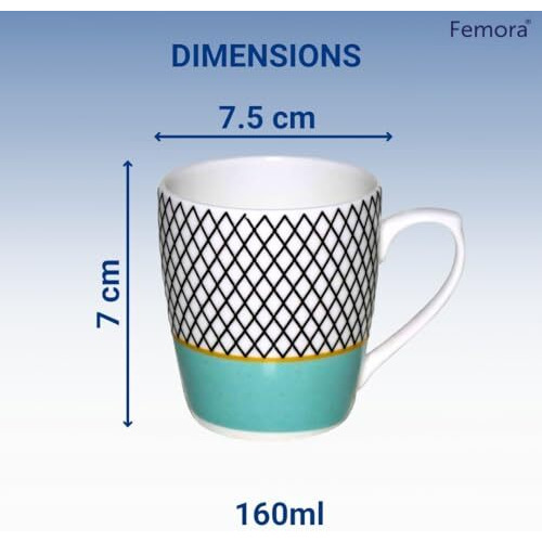 Femora Handcrafted Ceramic Coffee & Tea Cup Set Of 6, 160 Ml, Multicolor