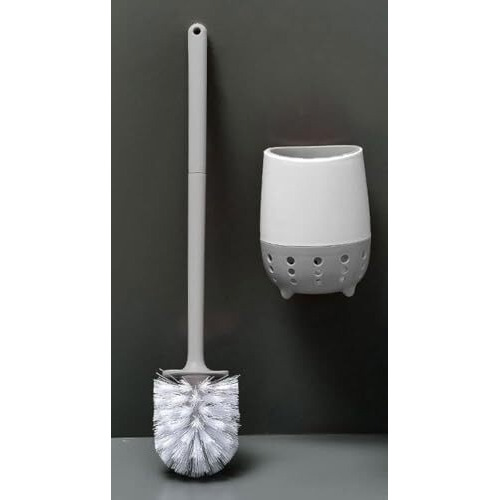 Favria Toilet Cleaner Brush/Toilet Brush/Toilet Brush With Holder Stand/Toilet Cleanig Brush/Toilet Cleaning Brush With Wall Mounted Holder/Long Handle Brush (Pack Of 1 Grey White)
