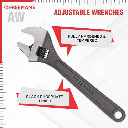 Freemans 8" Phosphate Finish, Anti-Corrosion Adjustable Wrench Spanner, Adjustable Wrench For All Nut Sizes, Easy To Grip Wrench, Universal Wrench, Plumbing Tool (8-Inch)