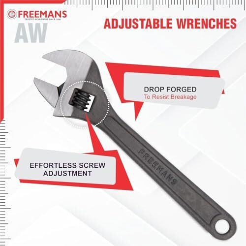 Freemans 8" Phosphate Finish, Anti-Corrosion Adjustable Wrench Spanner, Adjustable Wrench For All Nut Sizes, Easy To Grip Wrench, Universal Wrench, Plumbing Tool (8-Inch)